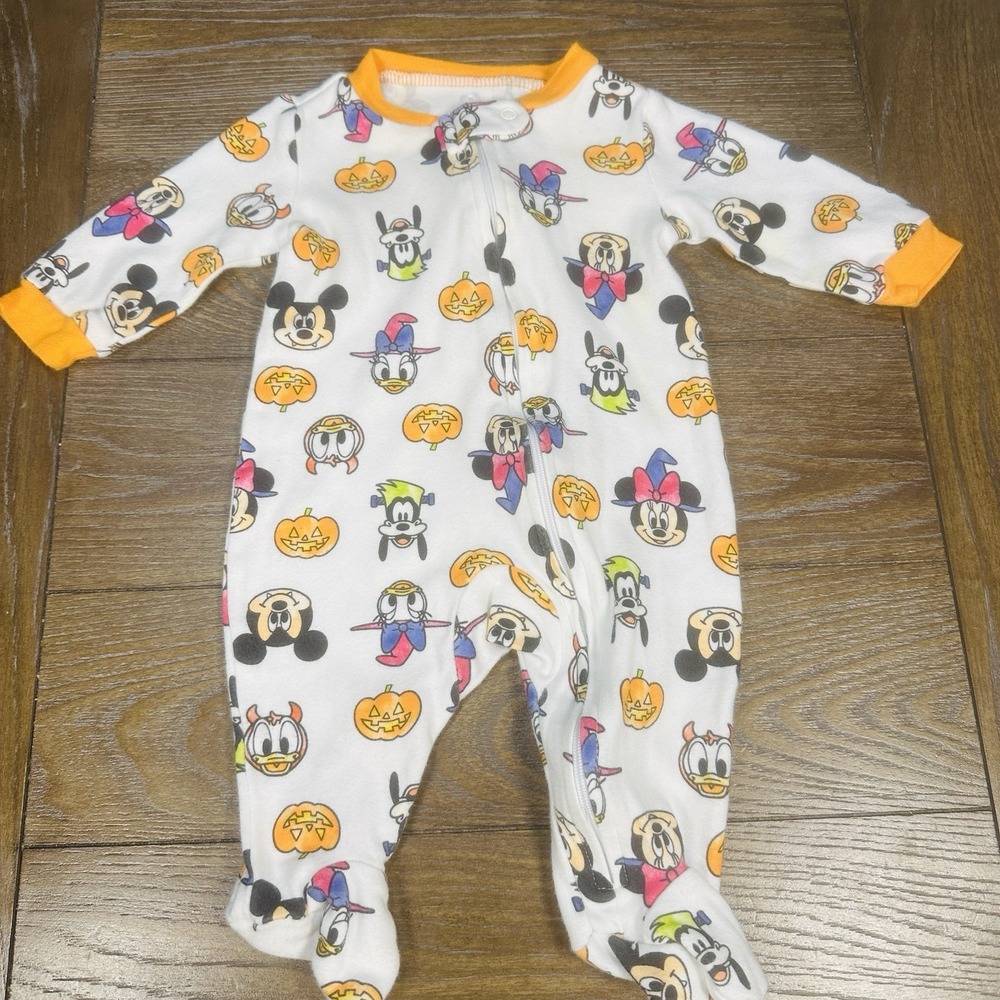 Disney One Piece 0-3 Month Halloween Spooky Pumpkin Mickey Zip Up